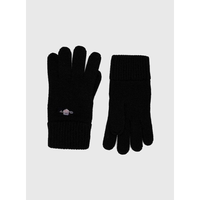 Vlněné rukavice Gant černá barva