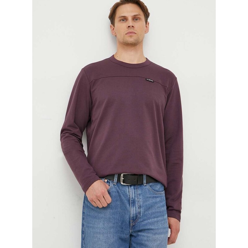 Bavlněné tričko s dlouhým rukávem G-Star Raw fialová barva