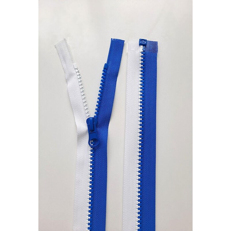 Haillo Fashion Dlouhý zip dělitelný bílá/modrá - středně hrubý 70 cm, zuby 6 mm