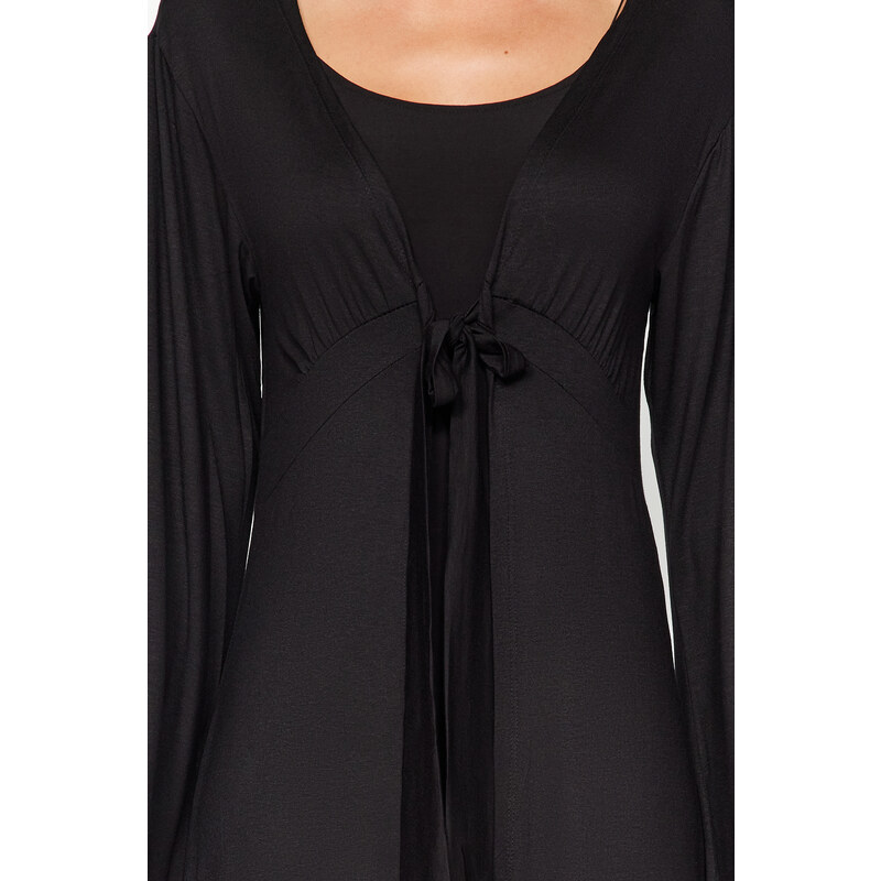 Trendyol Black Tie Detailed Viscose Knitted Dressing Gown