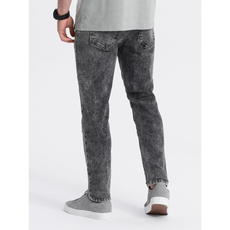 Ombre Clothing Pánské džínové kalhoty slim fit střihu s prošíváním na kolenou - šedé V3 OM-PADP-0109