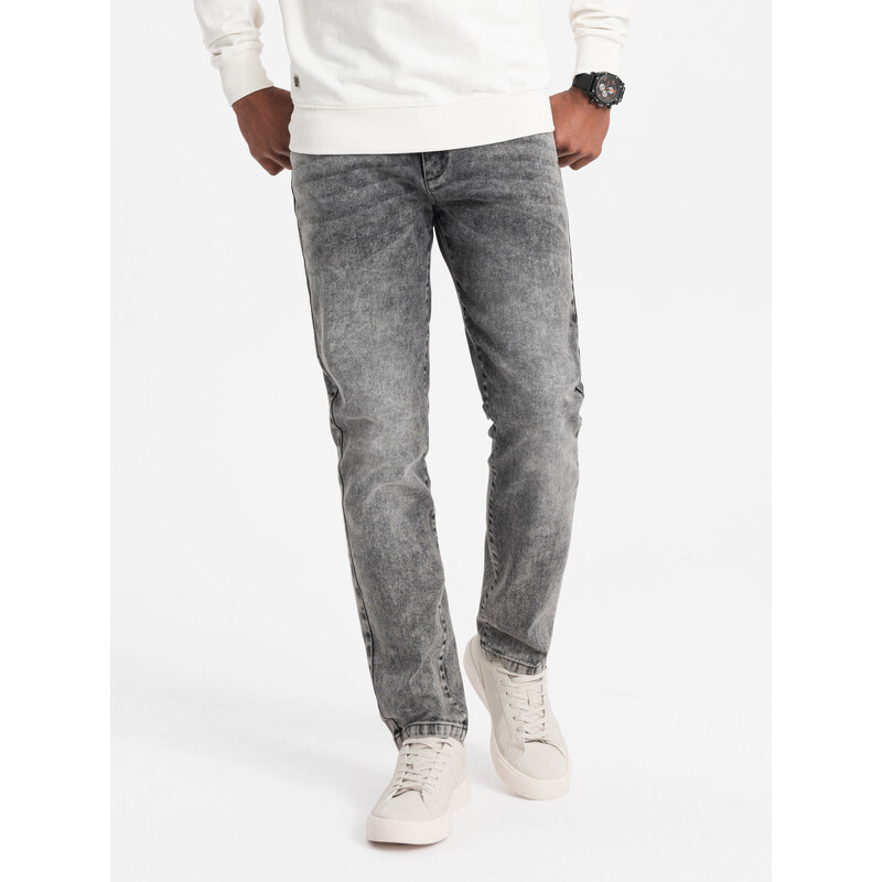 Ombre Clothing Pánské džínové kalhoty STRAIGHT LEG - šedé V4 OM-PADP-0133