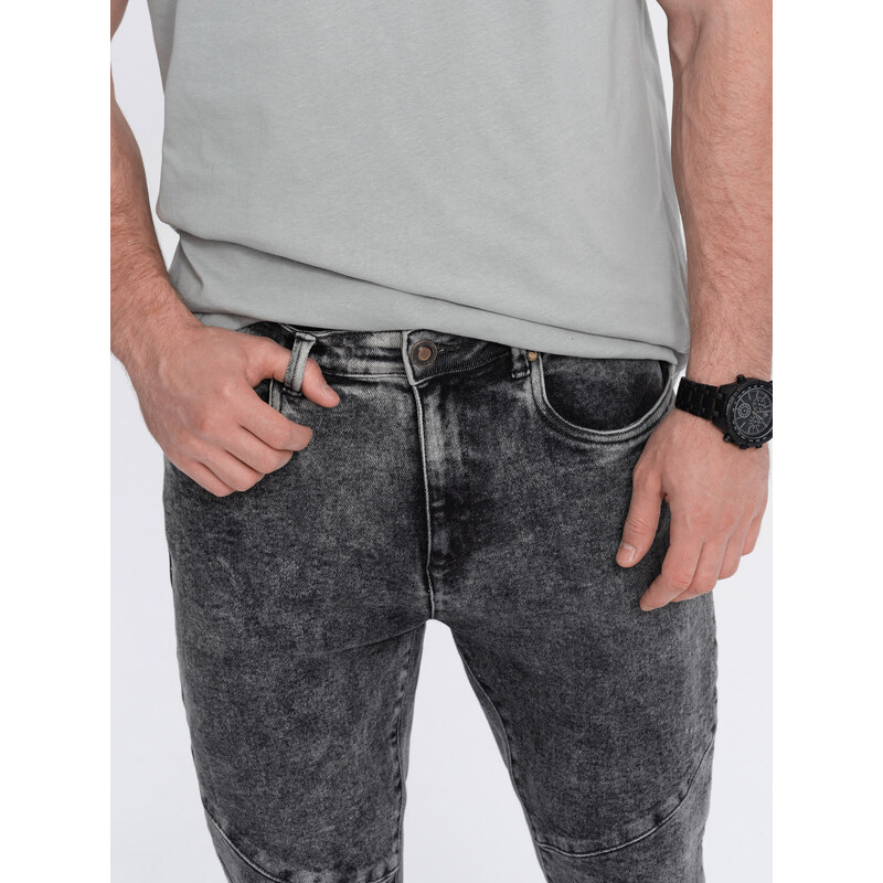Ombre Clothing Pánské džínové kalhoty slim fit střihu s prošíváním na kolenou - šedé V3 OM-PADP-0109