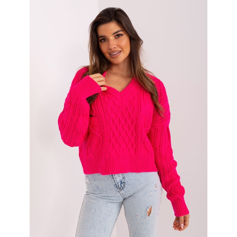 BASIC TMAVĚ RŮŽOVÝ CROP SVETR -FUCHSIA Tmavě růžová