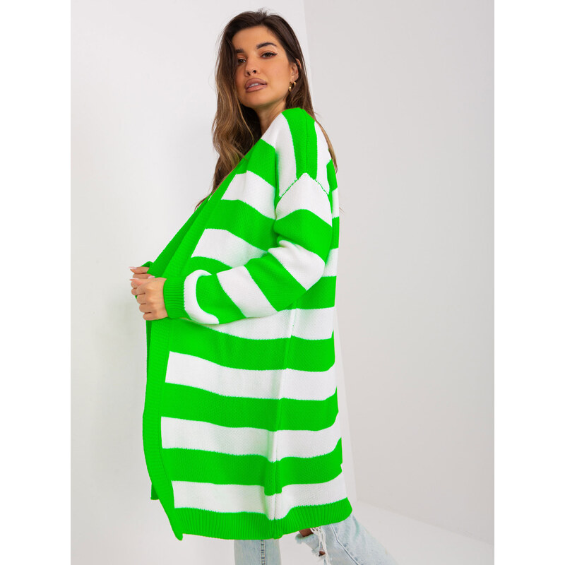 Fashionhunters Fluo zelený a bílý oversize cardigan