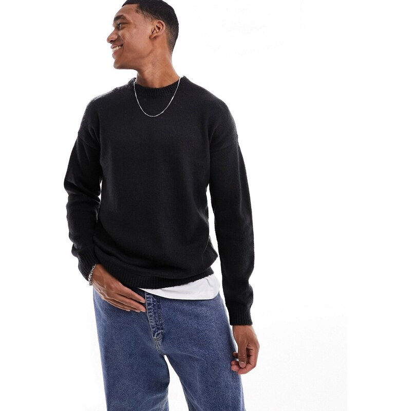Only & Sons oversized drop shoulder knit jumper in black