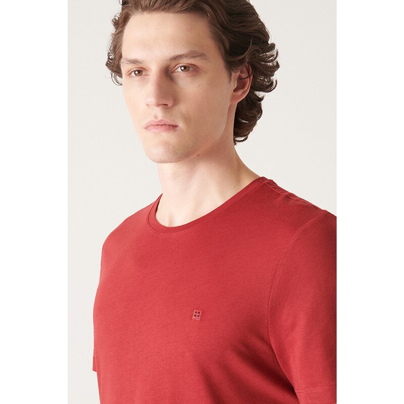 Avva Men's Claret Red Ultrasoft Crew Neck Cotton Slim Fit Slim Fit T-shirt
