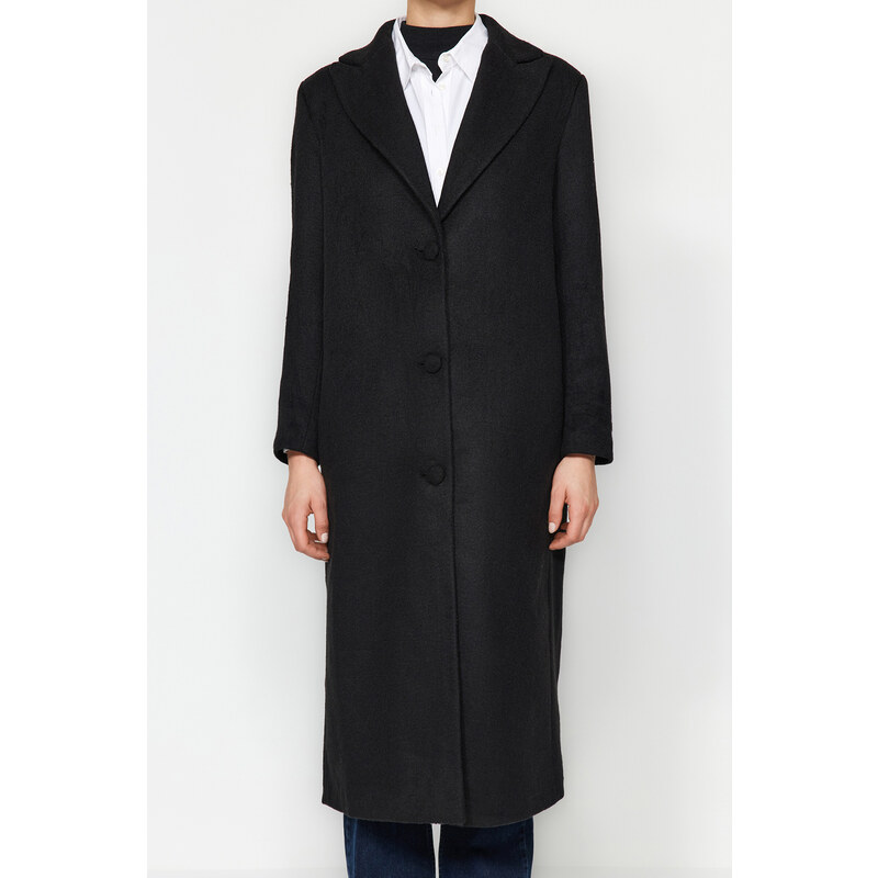 Vlněný kabát Trendyol Black Oversize se širokým střihem