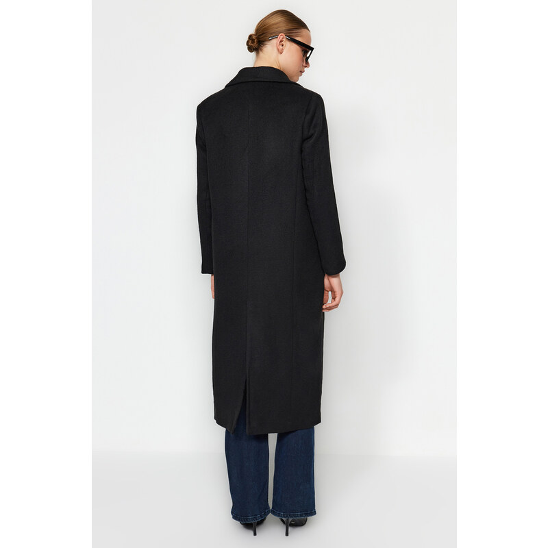 Vlněný kabát Trendyol Black Oversize se širokým střihem