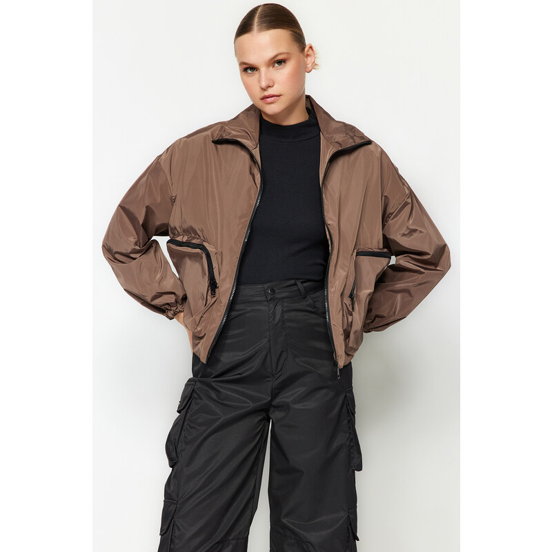 Trendyol Mink Oversize vodoodpudivý kabát na zip