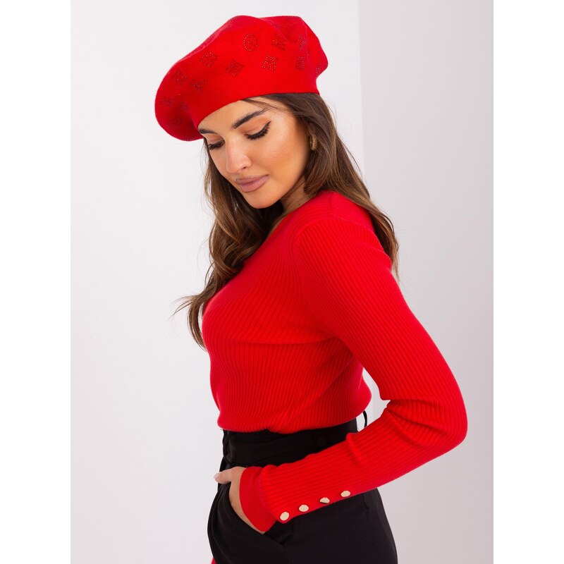 Fashionhunters Červený dámský baret s aplikací