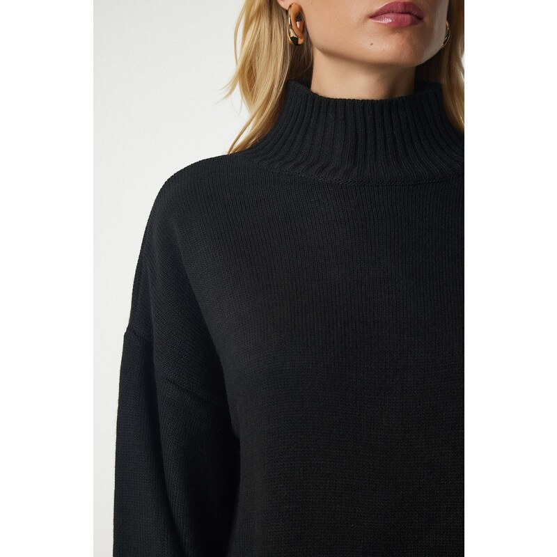 Happiness İstanbul Women's Black High Neck Oversize Basic Knitwear Sweater