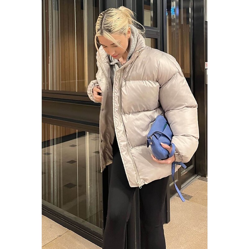 Madmext Gray Basic Oversize Women's Down Jacket