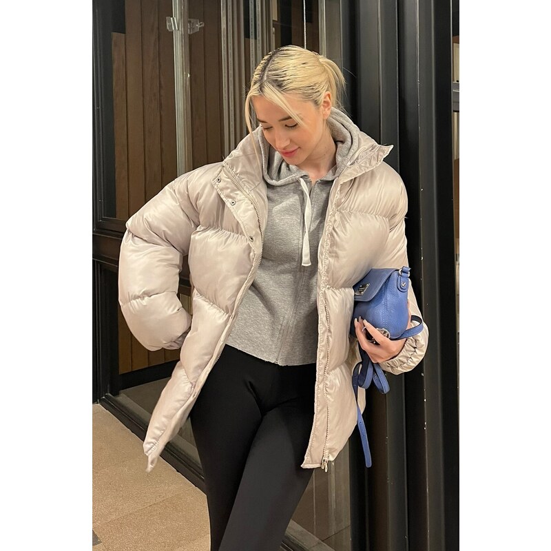 Madmext Gray Basic Oversize Women's Down Jacket