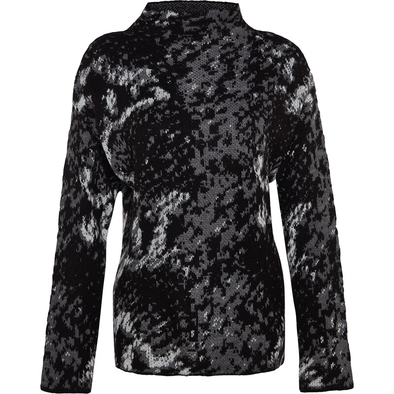 Trendyol černý samovzorovaný pletený svetr s vysokým výstřihem
