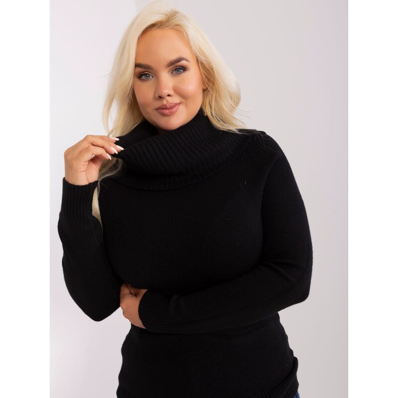 Fashionhunters Černý dámský svetr plus size s viskózou