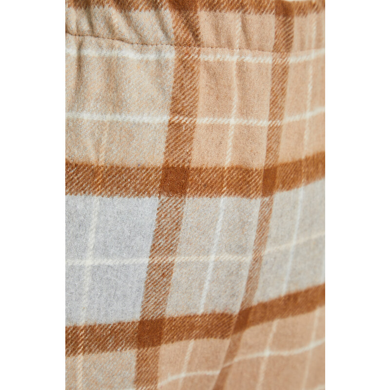 Trendyol Brown-Multicolor Premium Cotton Plaid Woven Pajama Bottoms