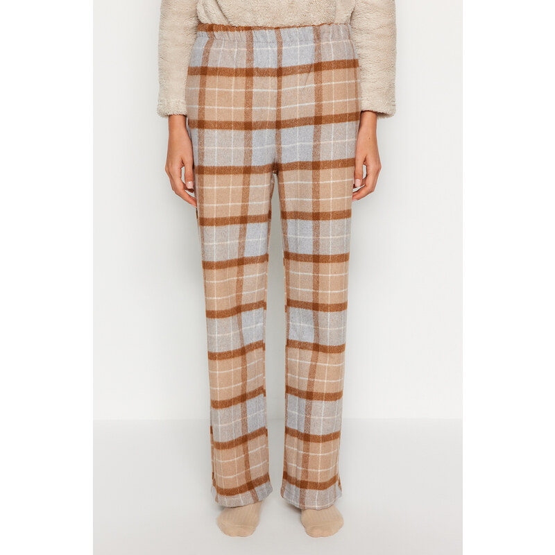 Trendyol Brown-Multicolor Premium Cotton Plaid Woven Pajama Bottoms