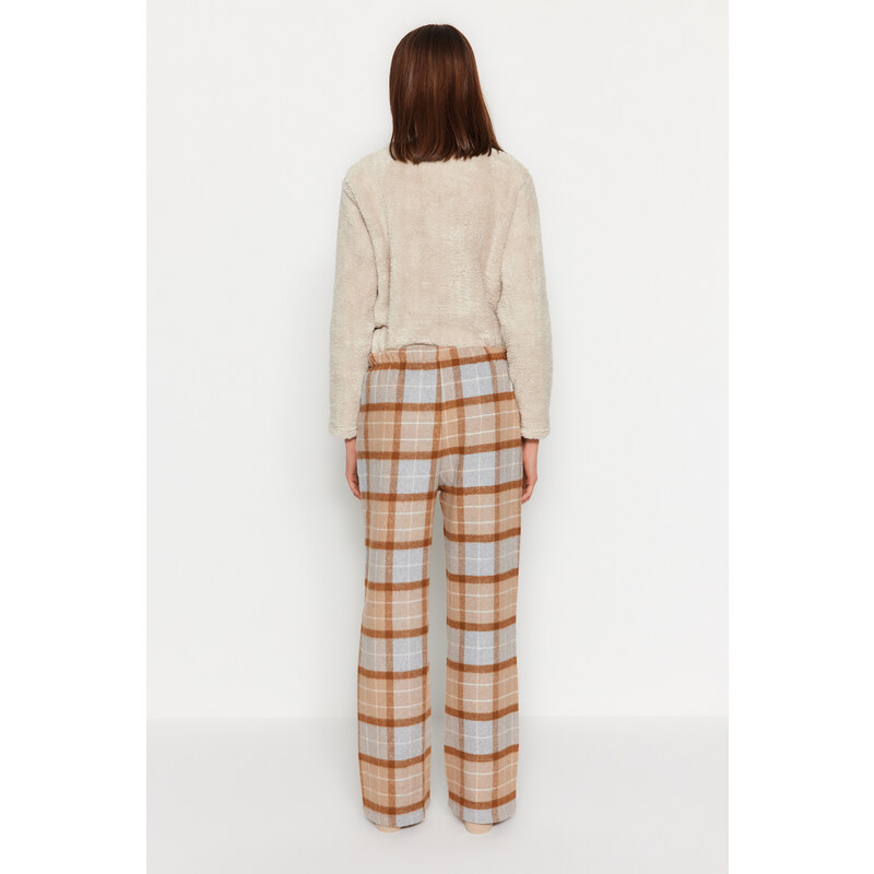 Trendyol Brown-Multicolor Premium Cotton Plaid Woven Pajama Bottoms