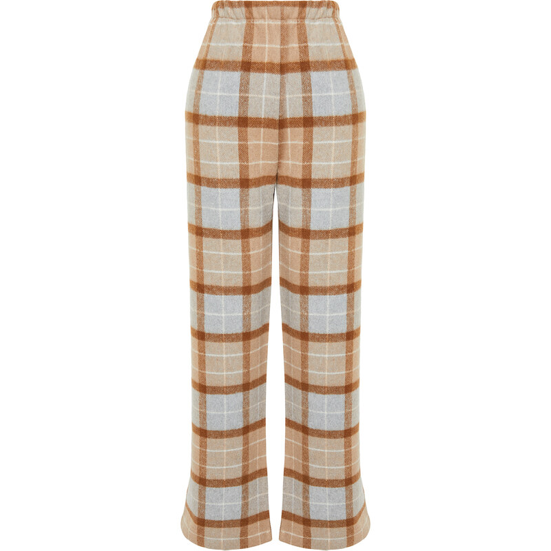 Trendyol Brown-Multicolor Premium Cotton Plaid Woven Pajama Bottoms