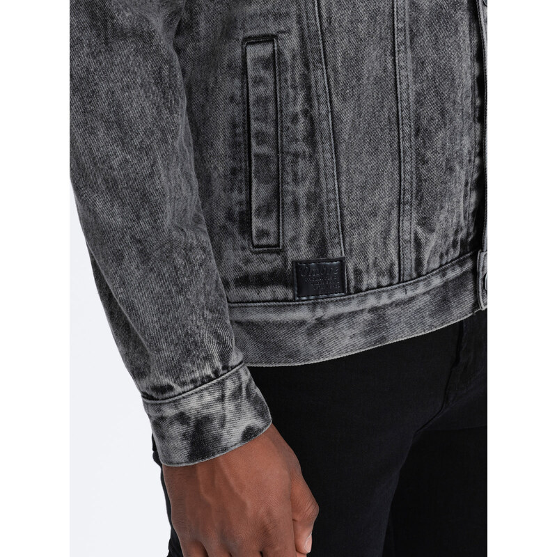 Ombre Clothing Pánská džínová bunda Mutsemi tmavě šedá V5 OM-JADJ - 0123