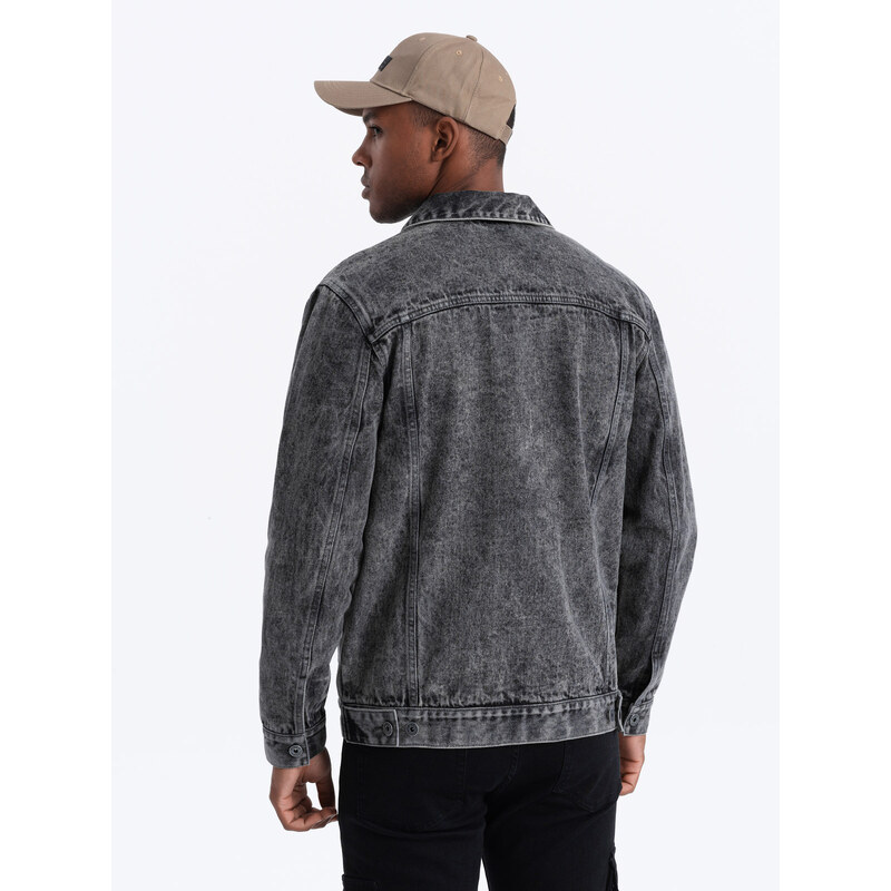 Ombre Clothing Pánská džínová bunda katana - tmavě šedá V5 OM-JADJ-0123