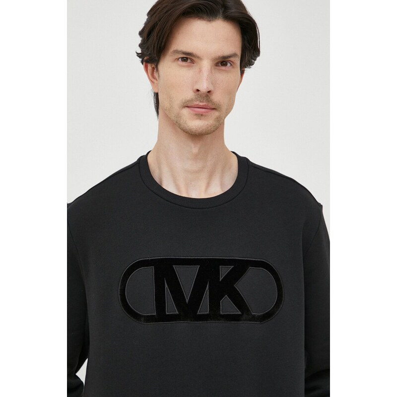 Bavlněná mikina Michael Kors pánská, černá barva, s aplikací