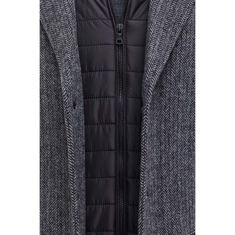 Vlněný kabát Superdry šedá barva, přechodný