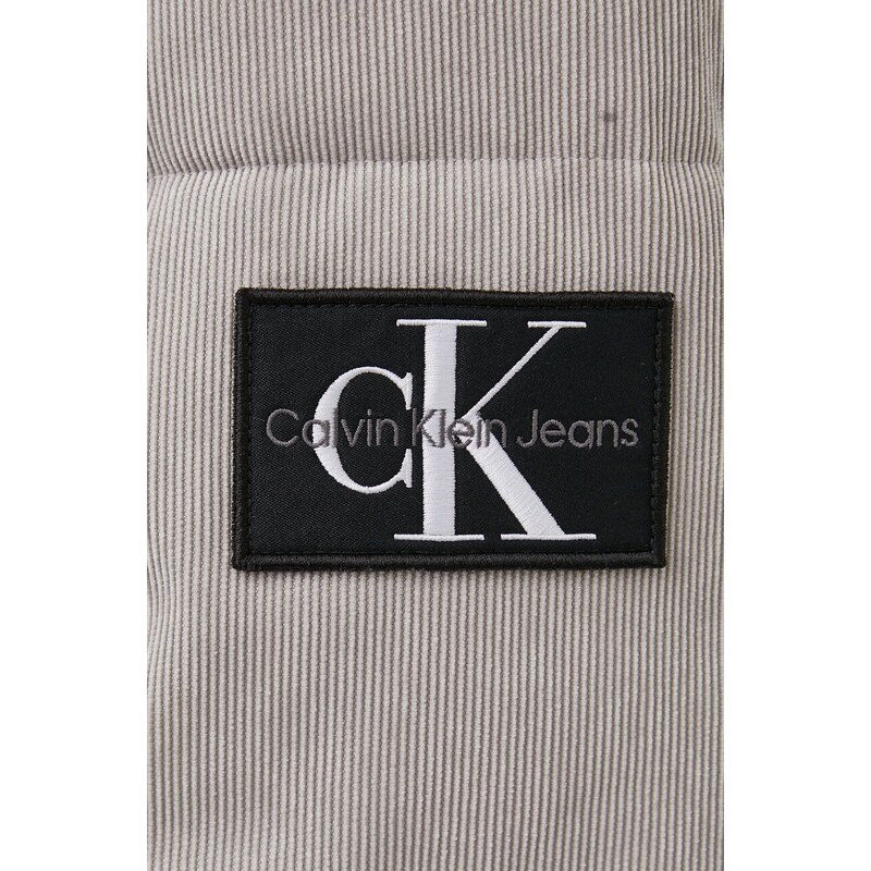 Manšestrová bunda Calvin Klein Jeans šedá barva, zimní