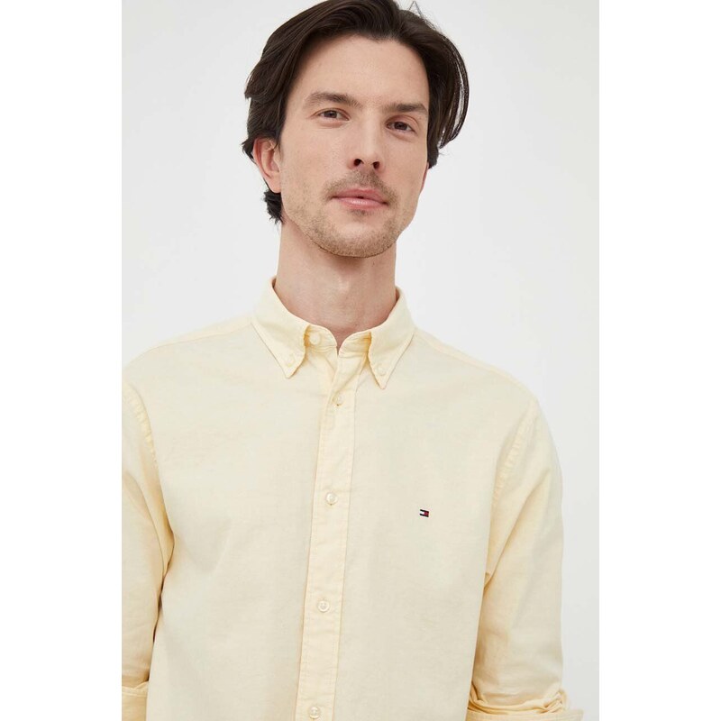 Košile Tommy Hilfiger pánská, žlutá barva, regular, s límečkem button-down