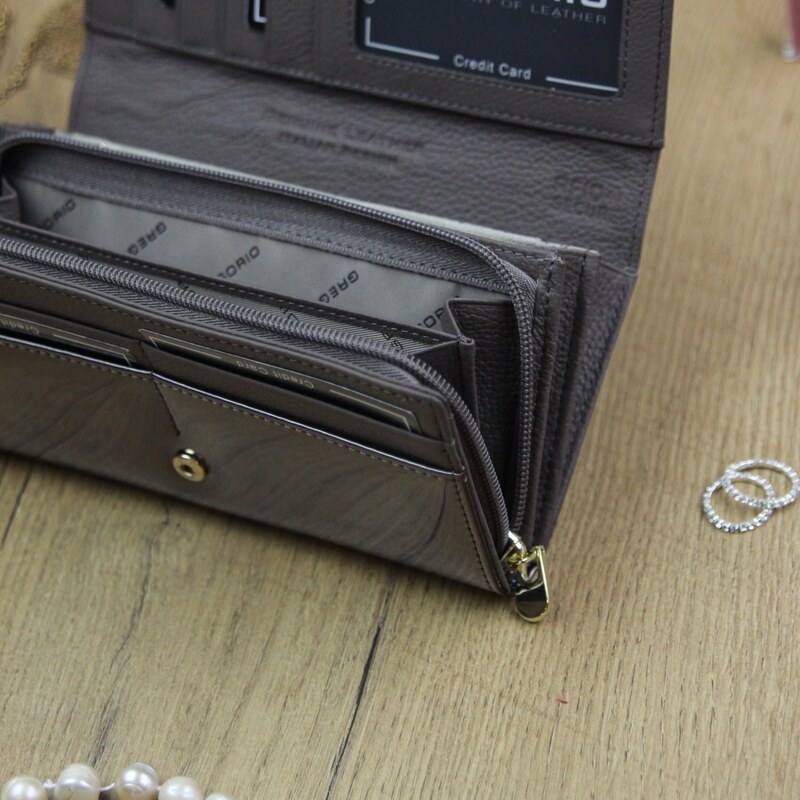 Luxusní velká kožená peněženka Gregorio Serrena, šedá