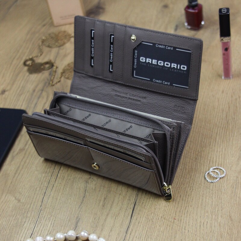 Luxusní velká kožená peněženka Gregorio Serrena, šedá