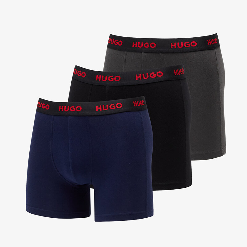 Boxerky Hugo Boss Logo-Waistband Boxer Briefs 3-Pack Dark Grey/ Navy/ Black