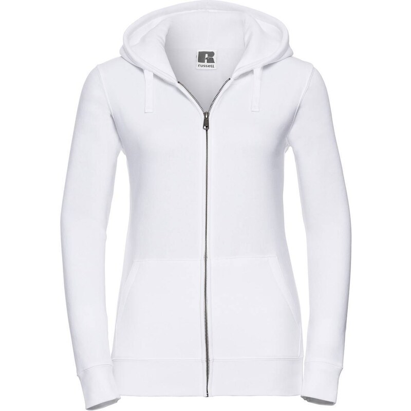 White women's sweatshirt with hood and zipper Authentic Russell