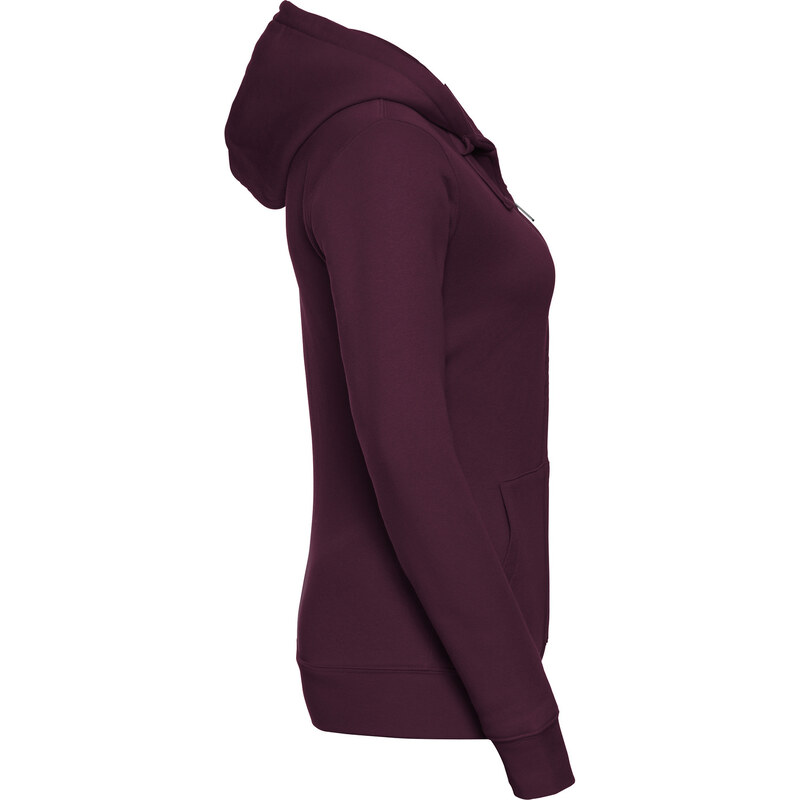 Burgundy women's sweatshirt with hood and zipper Authentic Russell