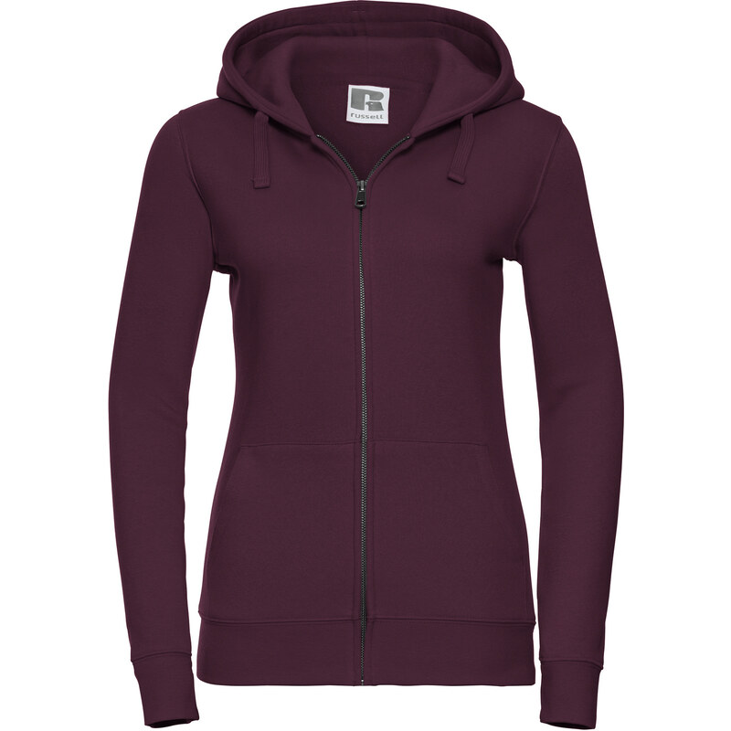 Burgundy women's sweatshirt with hood and zipper Authentic Russell