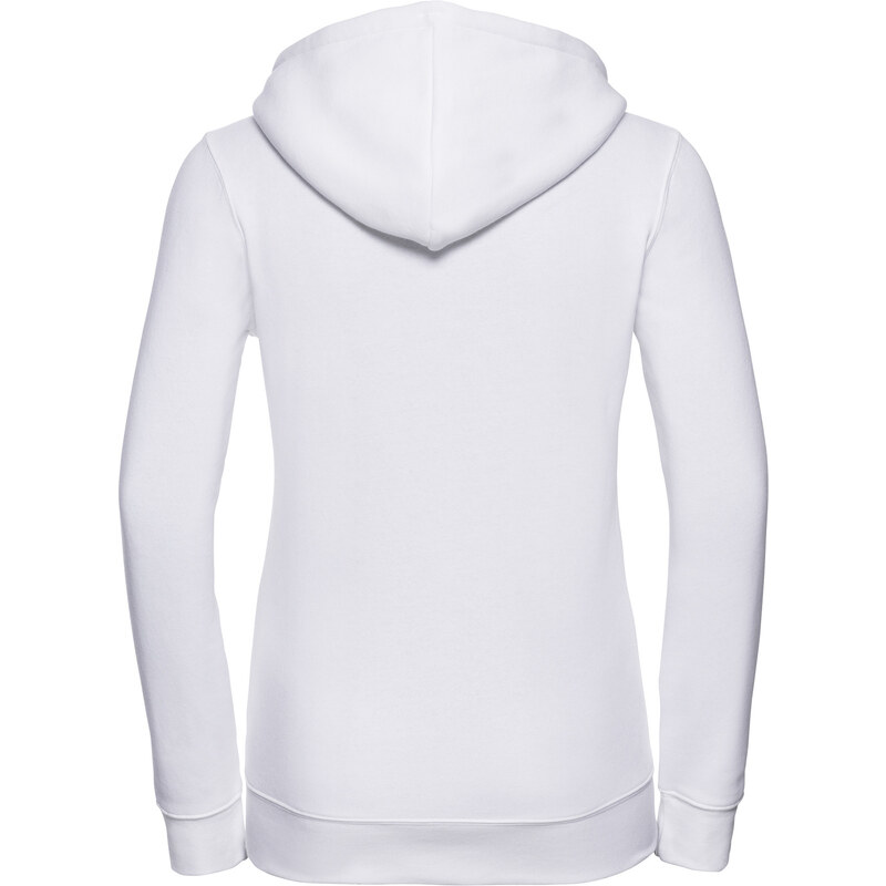 White women's sweatshirt with hood and zipper Authentic Russell