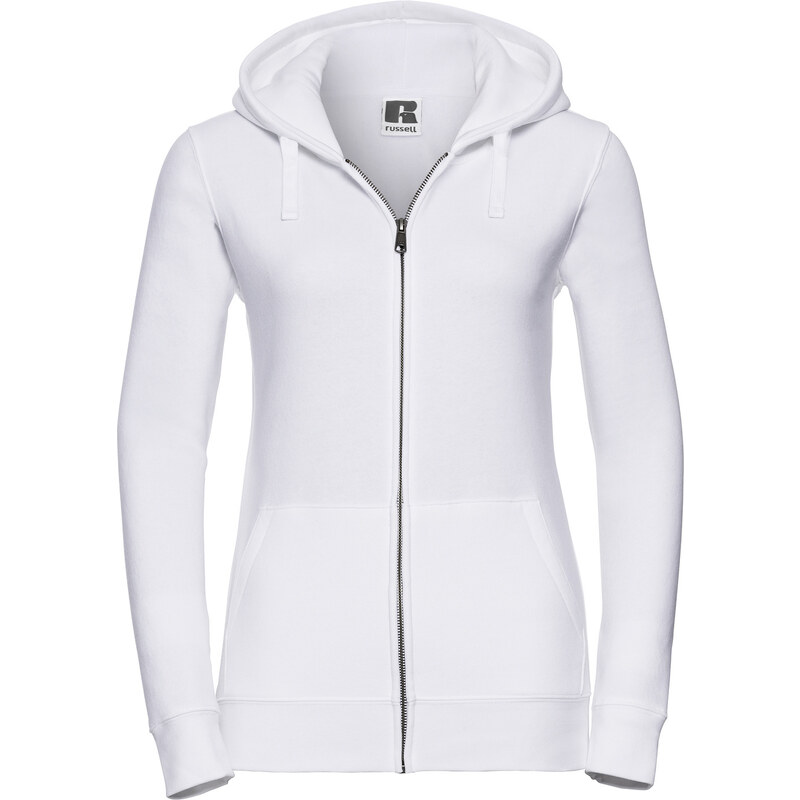 White women's sweatshirt with hood and zipper Authentic Russell