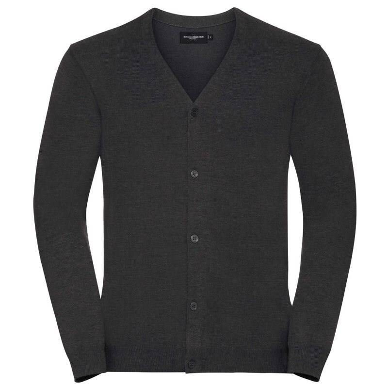 RUSSELL Men's classic and easy to care for, zipped sweater with neckline V R715M 50/50 50% Cotton 50% acrylic CottonBlend TM weave 12 275g