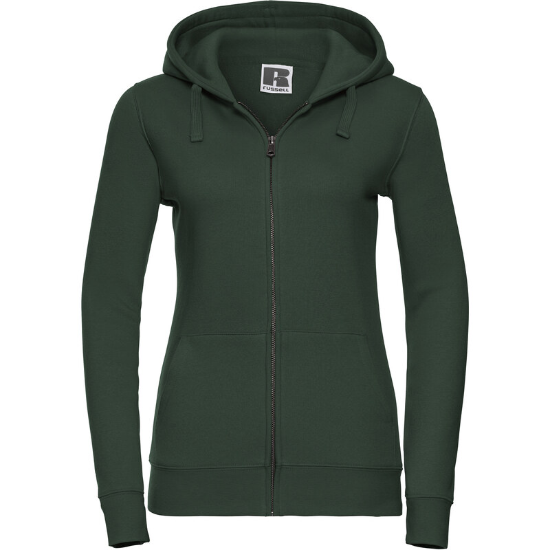 Green women's hoodie with Authentic Russell zipper