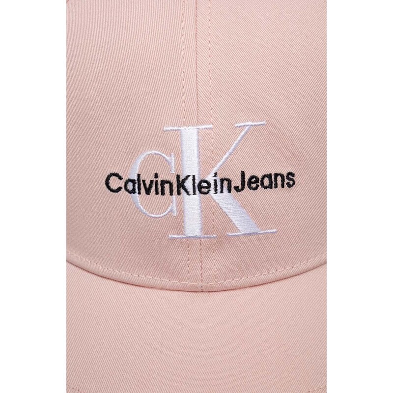 Bavlněná baseballová čepice Calvin Klein Jeans růžová barva, s aplikací