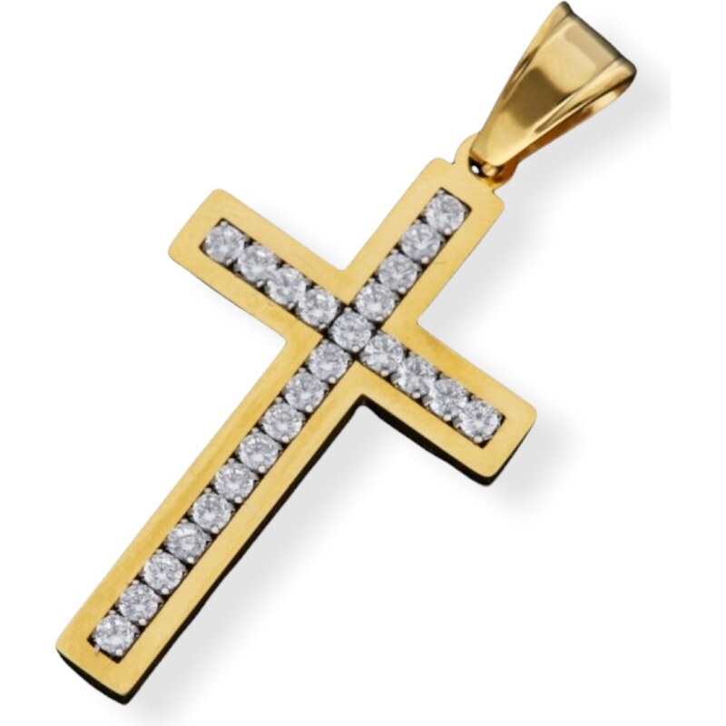 Ewena Ocelový kříž s řetízkem Gold