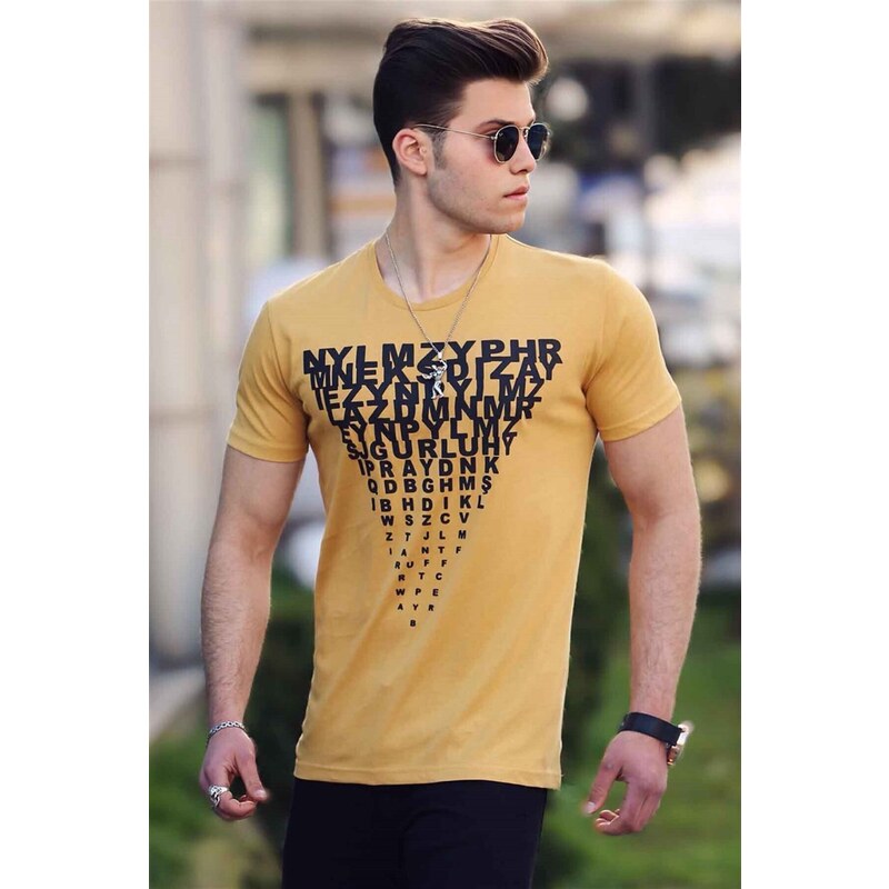 Madmext Men's Printed Yellow T-Shirt 4471