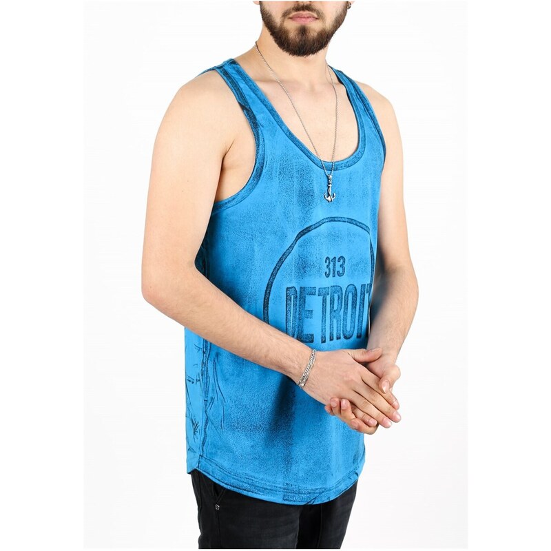 Madmext Printed Blue Singlet 2446