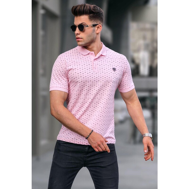 Madmext Pink Patterned Polo Neck T-Shirt 5889