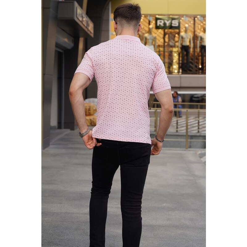 Madmext Pink Patterned Polo Neck T-Shirt 5889