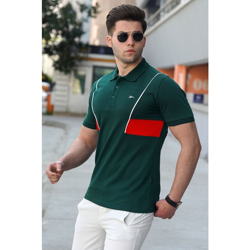 Madmext Green Polo Neck Men's T-Shirt 5243