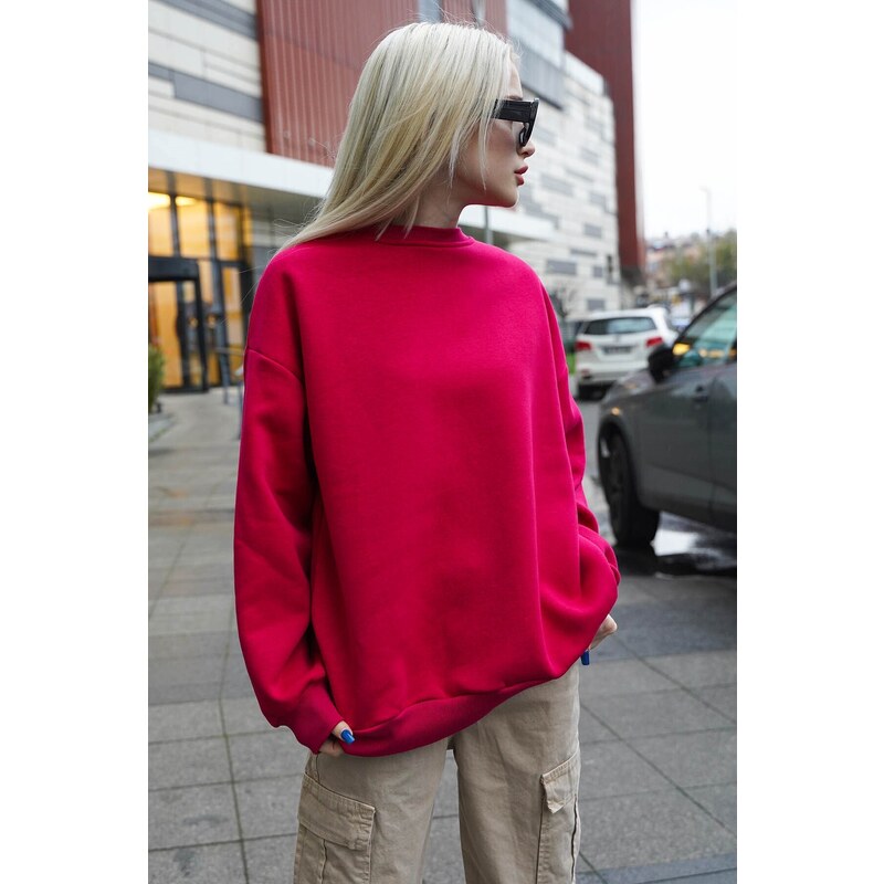 Madmext Fuchsia Crew Neck Basic Sweatshirt