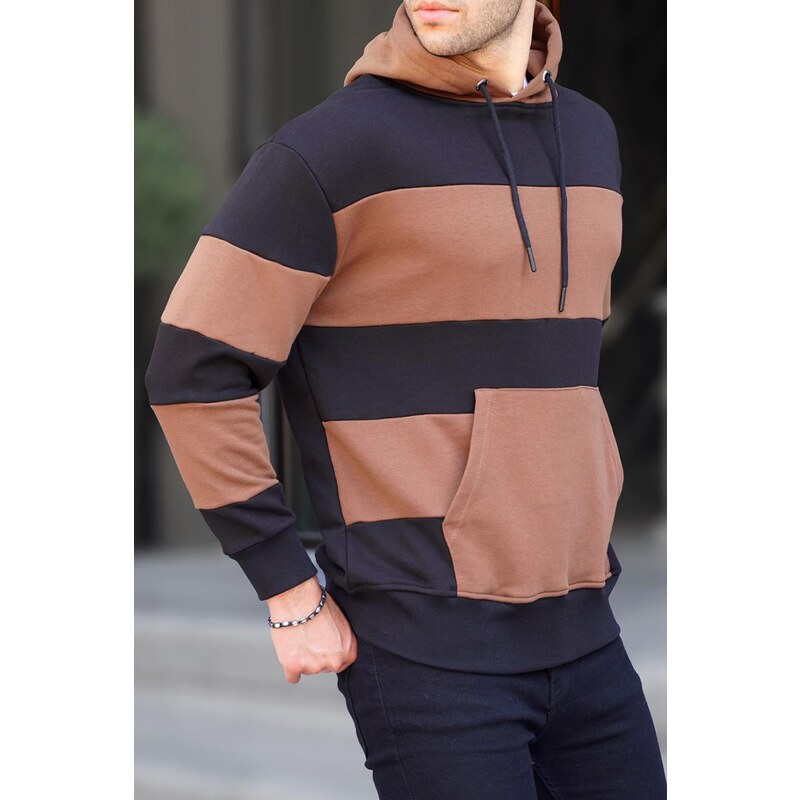 Madmext Black Hooded Striped Men's Sweatshirt 6144