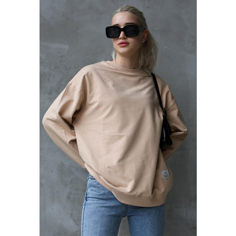 Madmext Beige Basic Oversized Women's Sweatshirt